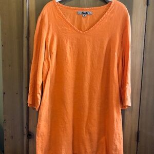FLAX orange 100% linen tunic 3/4 sleeves M